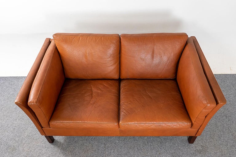 Danish Modern Leather Loveseat For Sale at 1stDibs