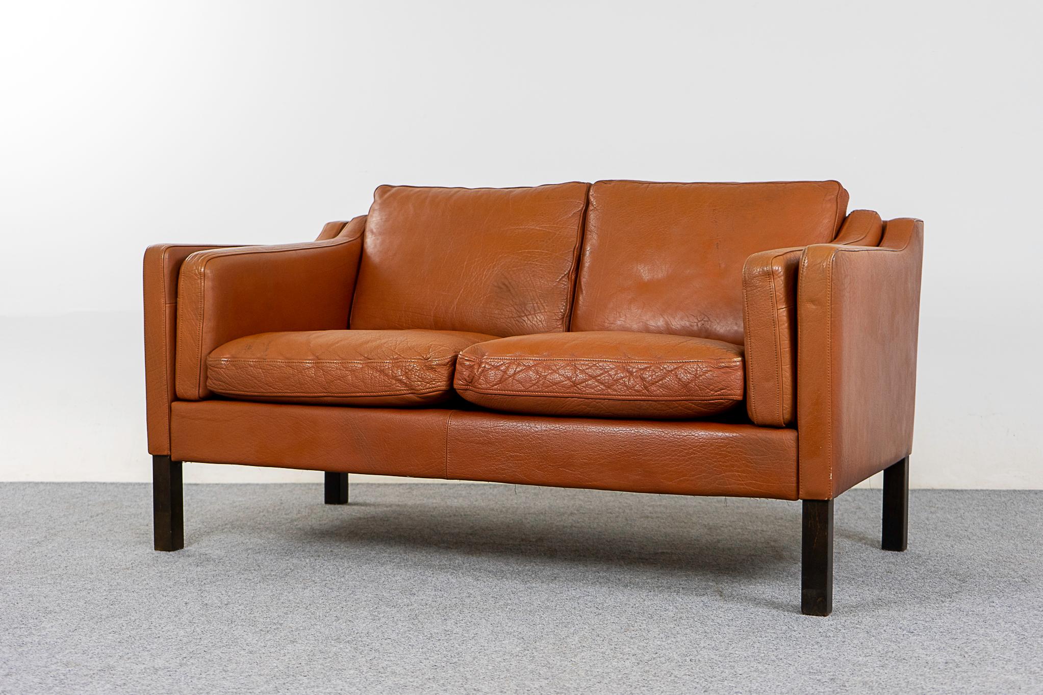 Danish Modern Leather Loveseat For Sale 1