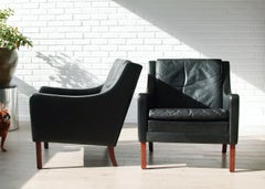 Danish Modern Leather & Rosewood Arm Chairs