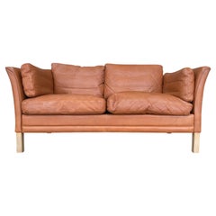 Danish Modern Leather Settee by Mogens Hansen