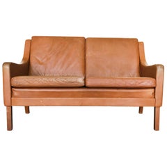 Danish Modern Leather Settee in the Style of Børge Mogensen