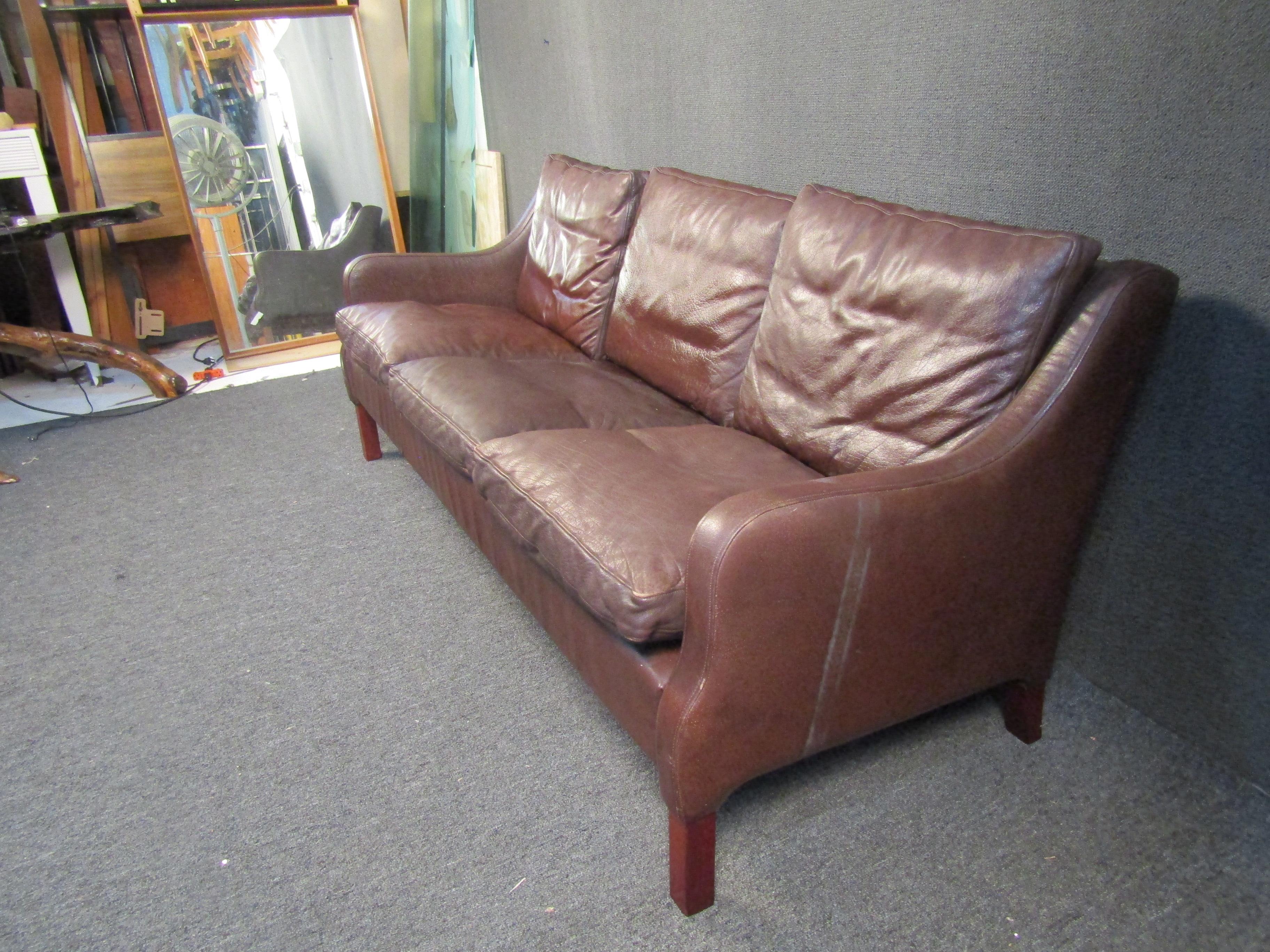 Mid-Century Modern Danish Modern Leather Sofa