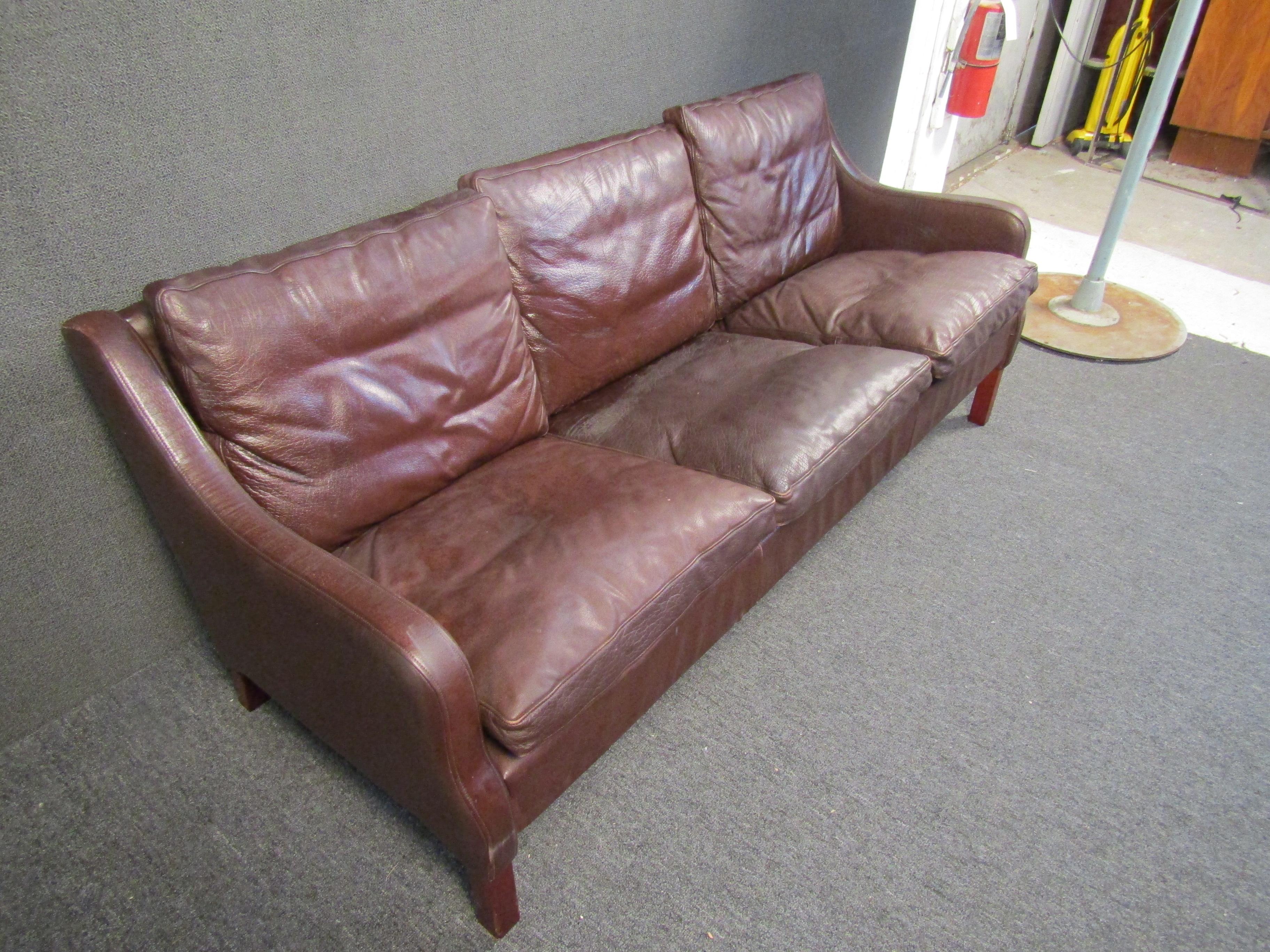 Danish Modern Leather Sofa 1