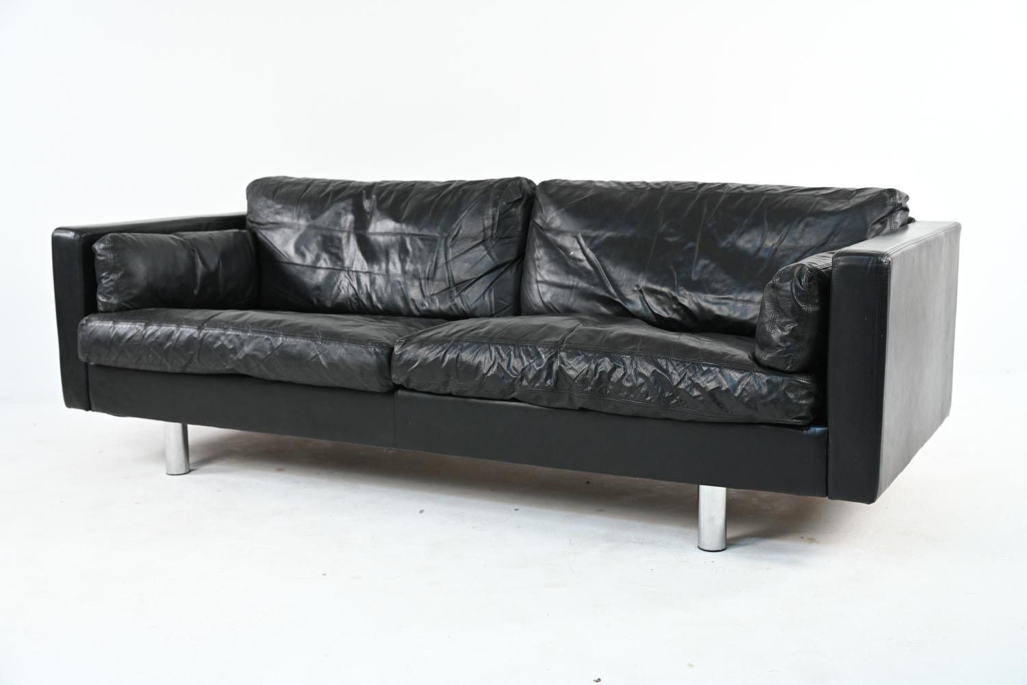 Aluminum Danish Modern Leather Sofa Suite by Erik Jørgensen for Friis Møbler