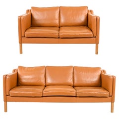 Vintage Danish Modern Leather Sofa Suite in the Manner of Børge Mogensen