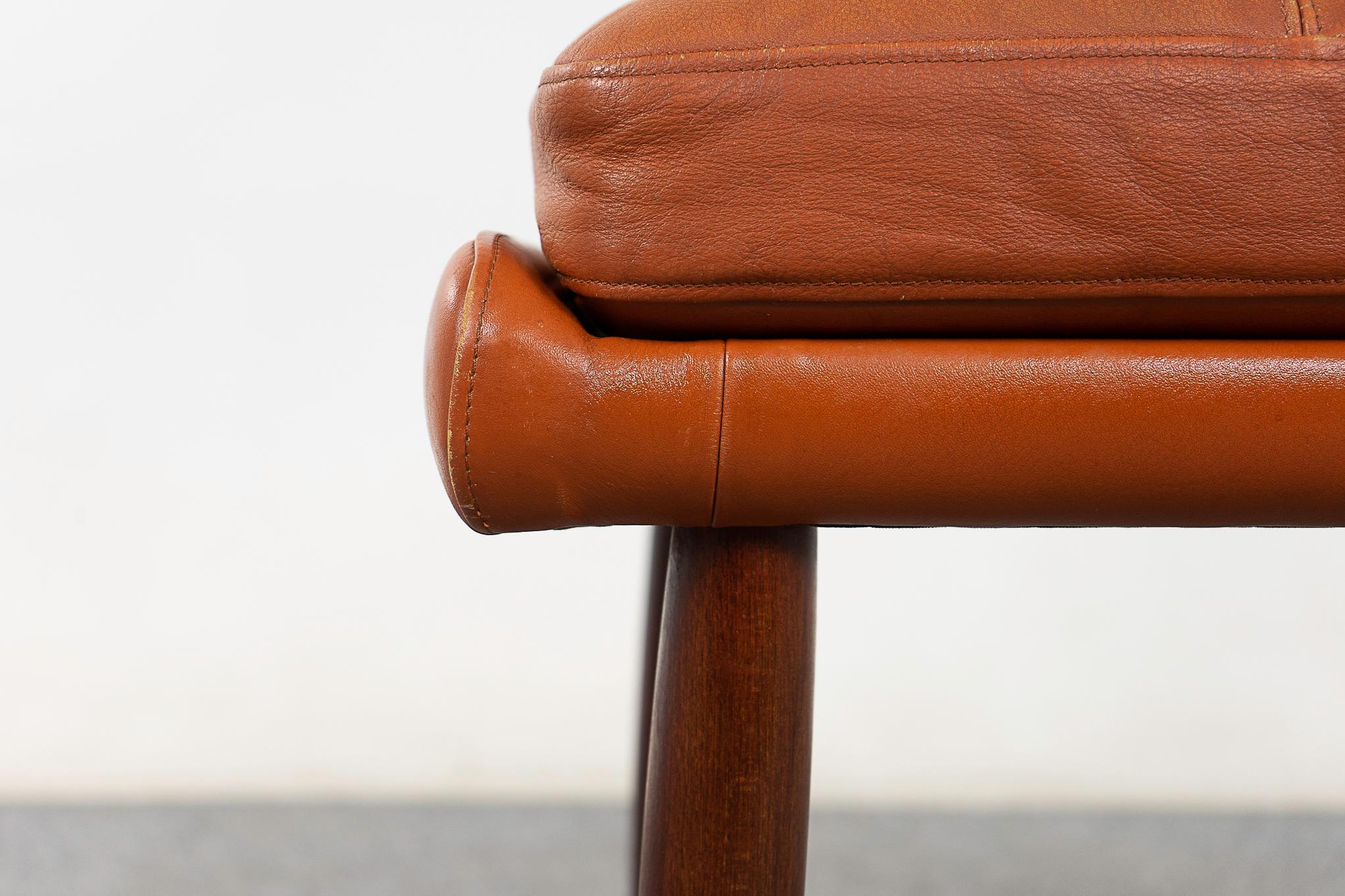 Scandinavian Modern Danish Modern Leather & Teak Footstool For Sale