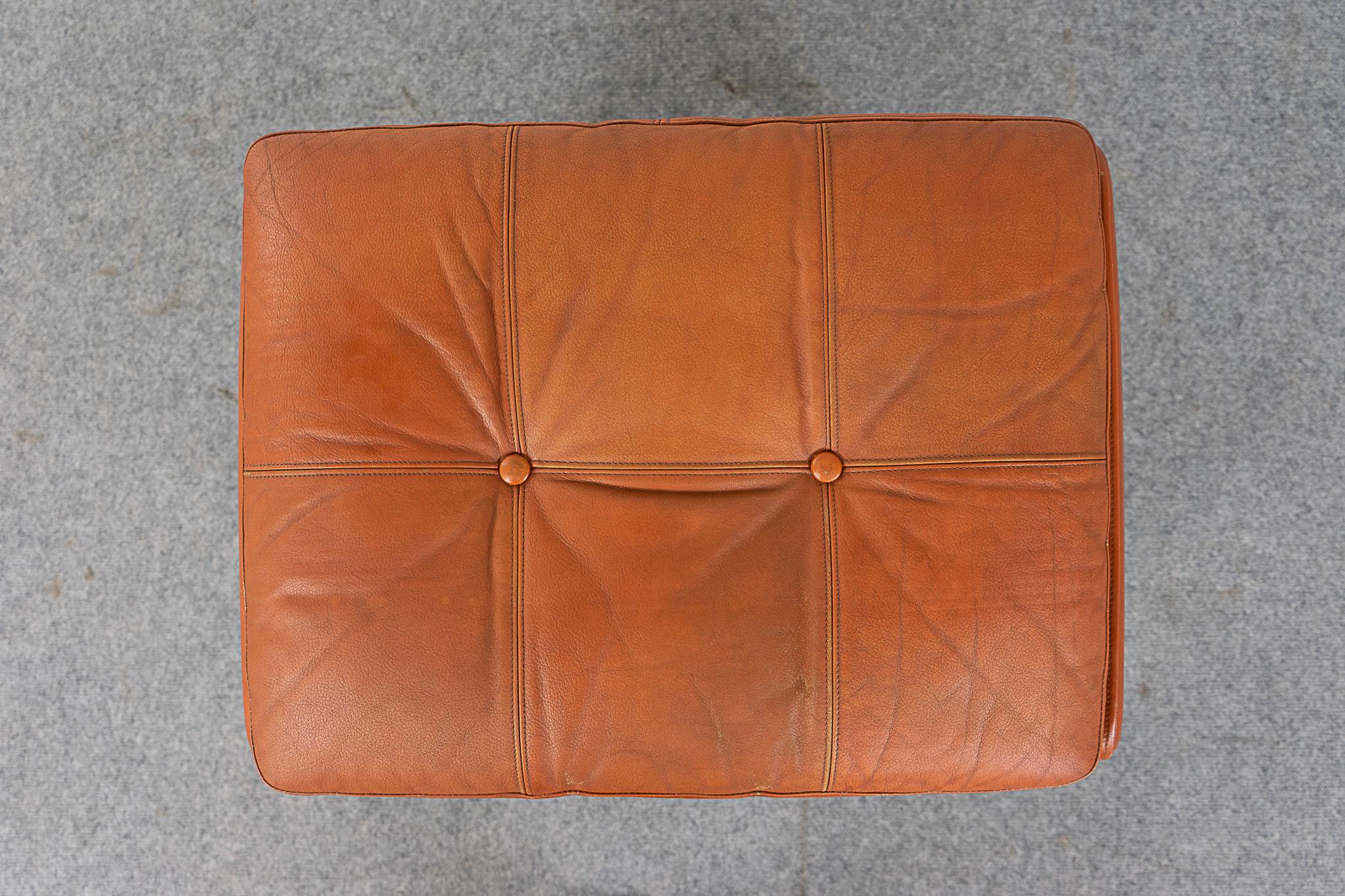 Danish Modern Leather & Teak Footstool In Good Condition For Sale In VANCOUVER, CA