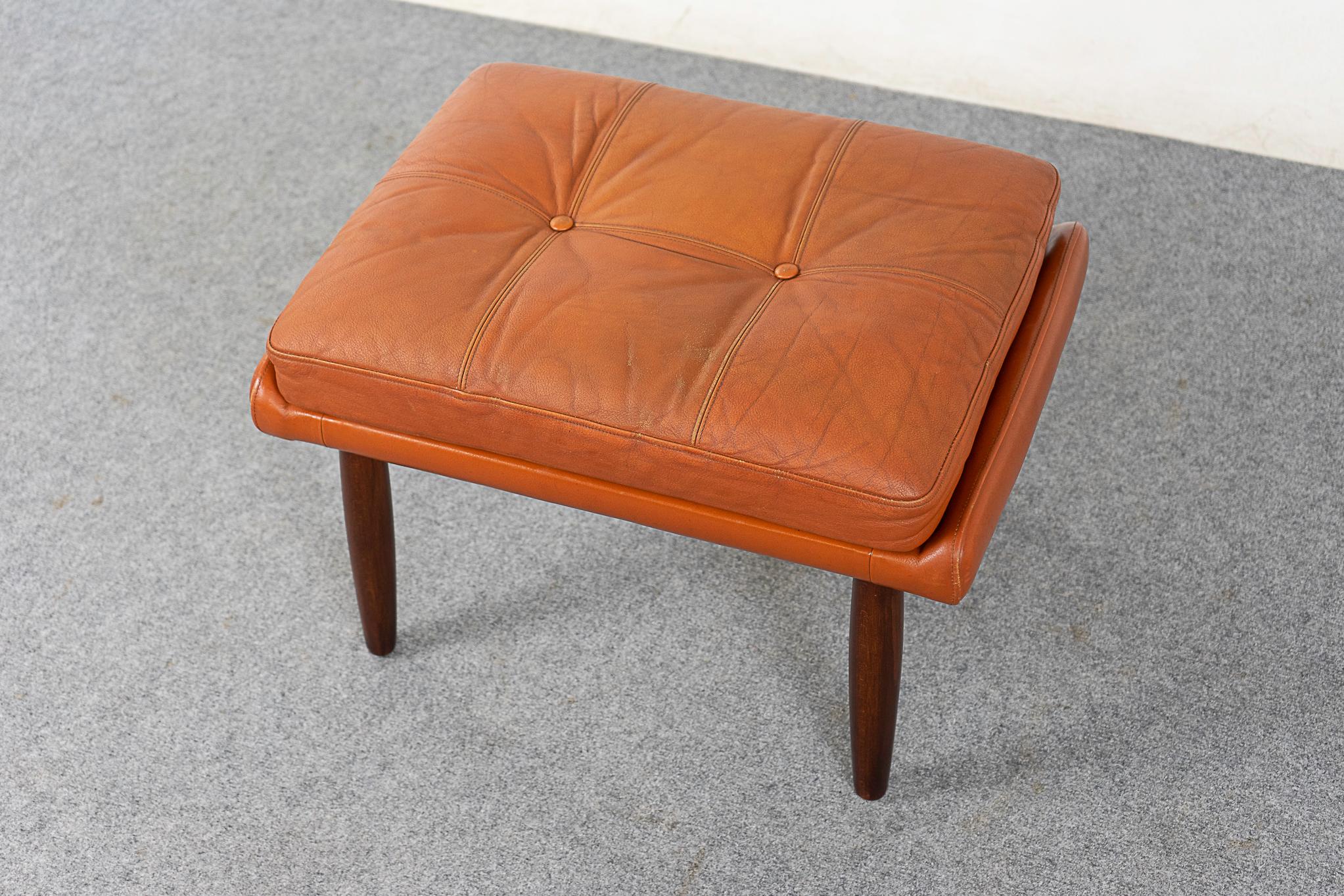 Danish Modern Leather & Teak Footstool For Sale 1
