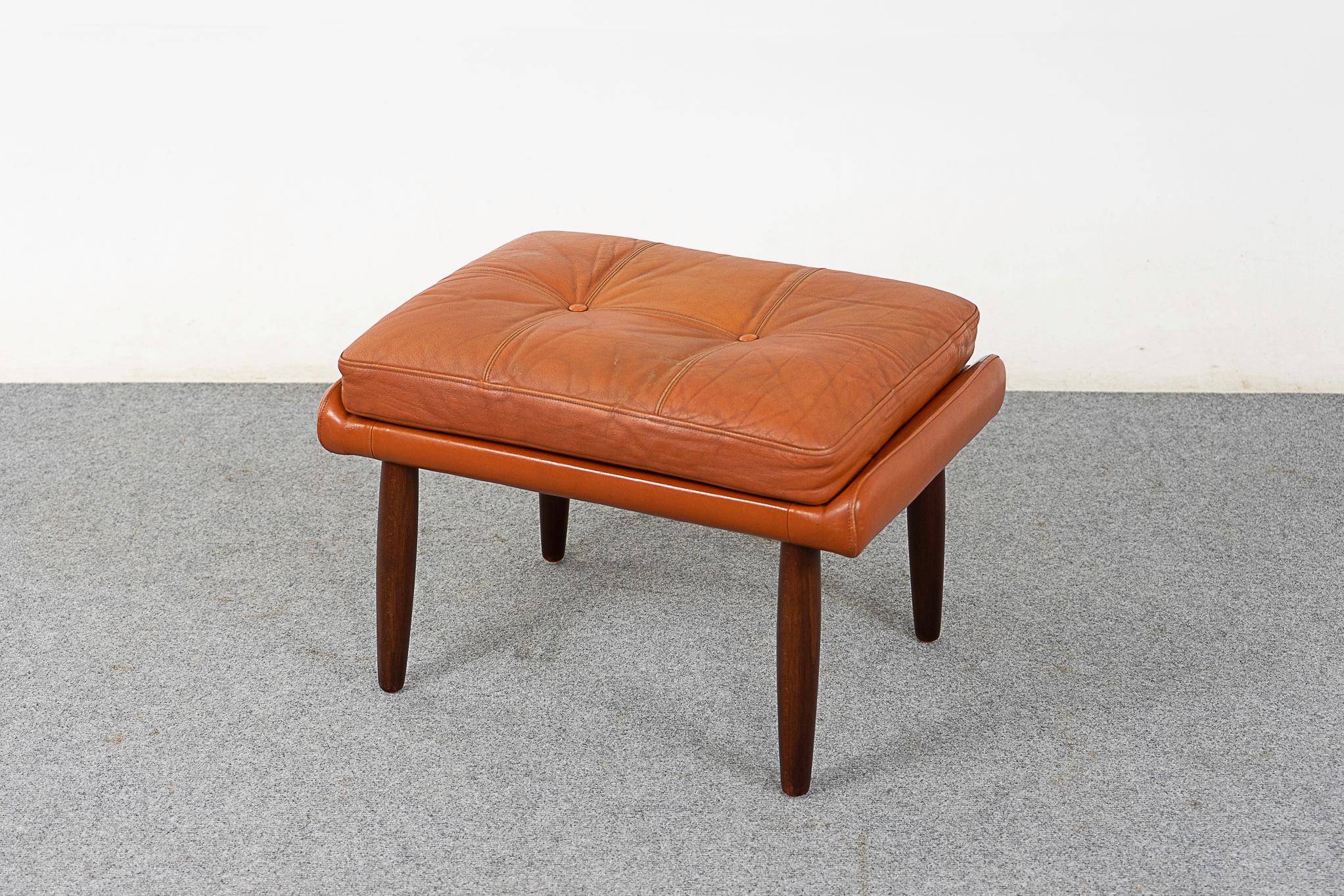 Danish Modern Leather & Teak Footstool For Sale 2