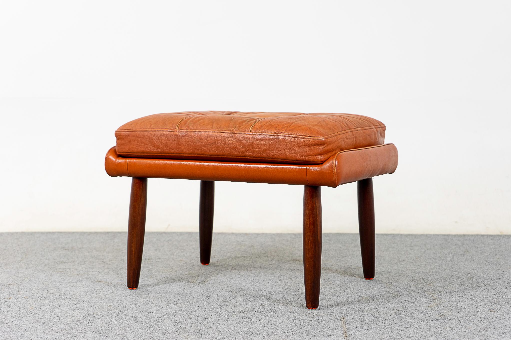 Danish Modern Leather & Teak Footstool For Sale 3
