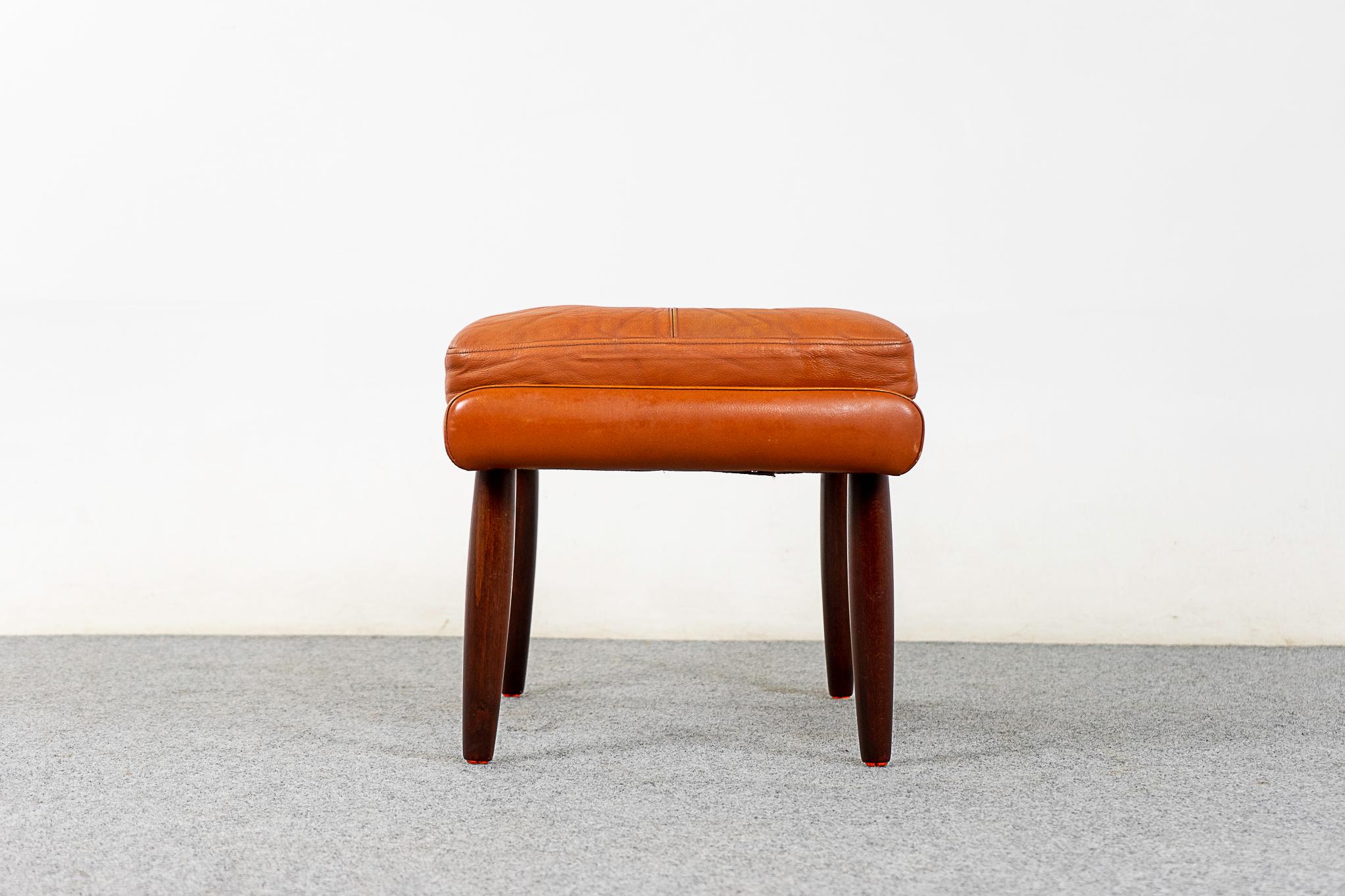 Danish Modern Leather & Teak Footstool For Sale 4