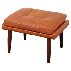 Poggiapiedi moderno danese in pelle e teak
