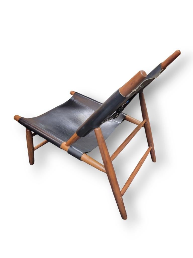 Contemporary Danish Modern Leather Walnut Framed Triangle Sling Chair by Vilhem Wohlert For Sale