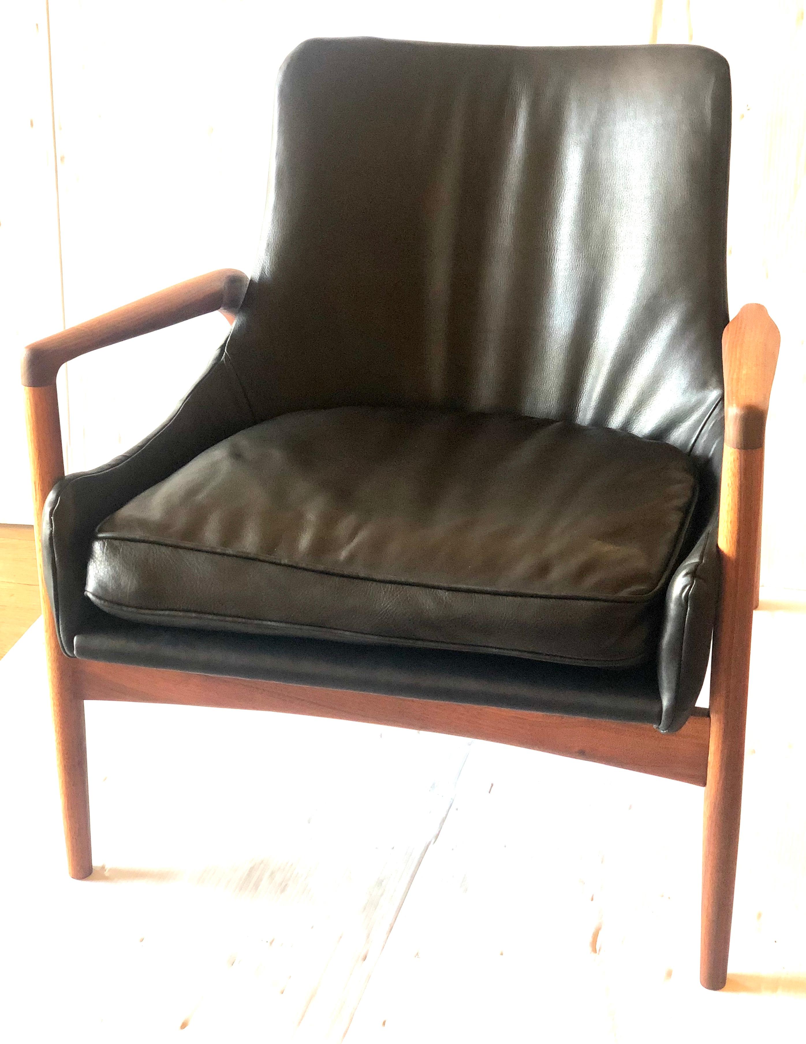 Scandinavian Modern Danish Modern Leather and Walnut Lounge Armchair by Kofod Larsen