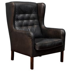 Danish Modern Leather Wingback Chair
