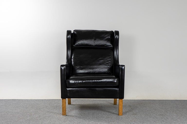 Scandinavian Modern Danish Modern Leather Wingback Lounge Chair For Sale
