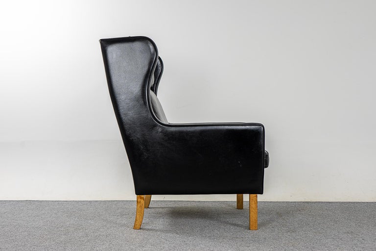 Danish Modern Leather Wingback Lounge Chair For Sale 3