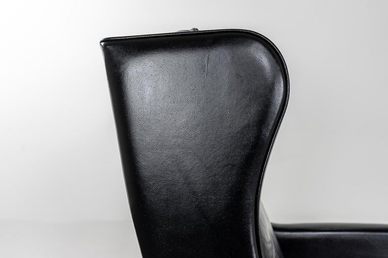 Danish Modern Leather Wingback Lounge Chair For Sale 4