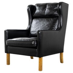 Danish Modern Leather Wingback Lounge Chair