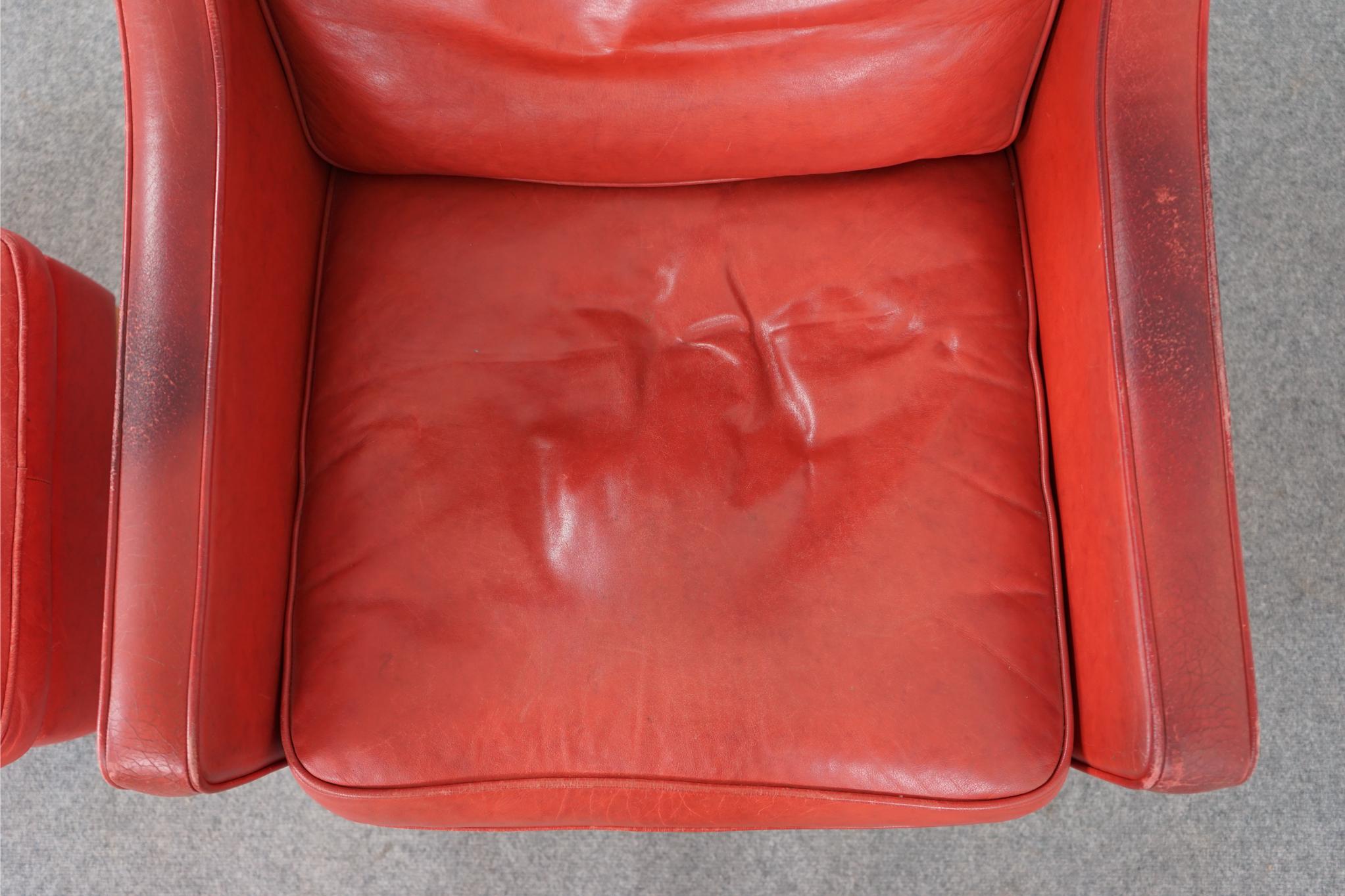 Danish Modern Leather Wingback Lounge Chair with Footstool For Sale 6