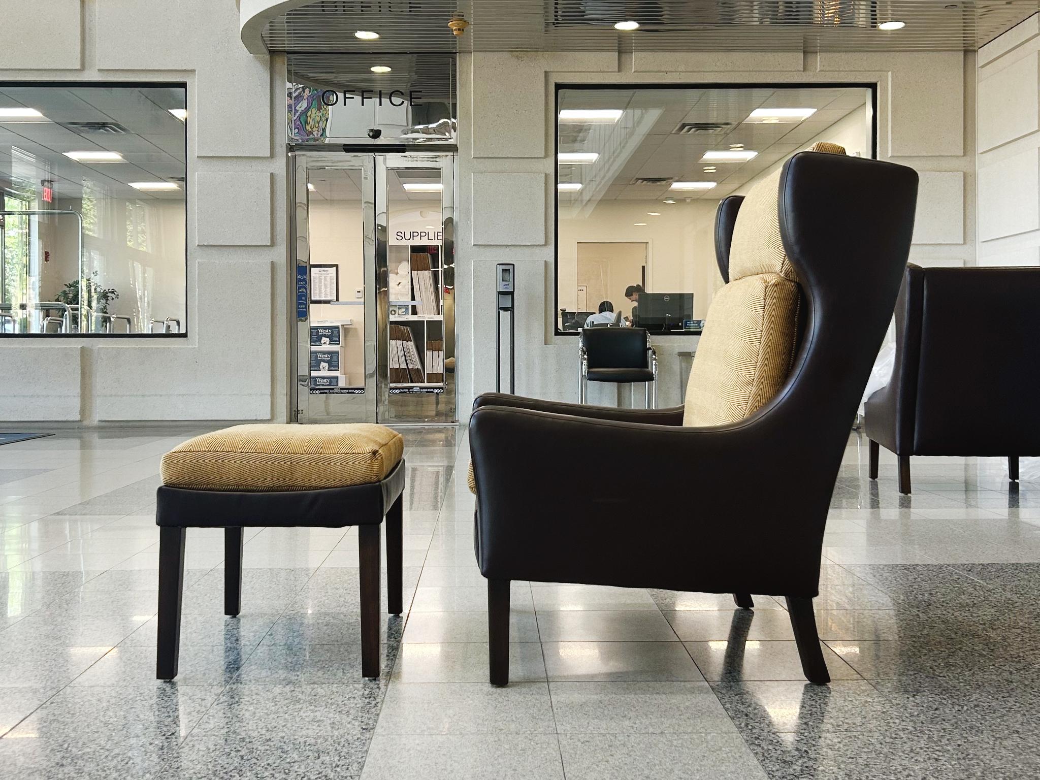 Mid-20th Century Danish Modern Leather Wingback & Ottoman in the Style of Børge Mogensen For Sale