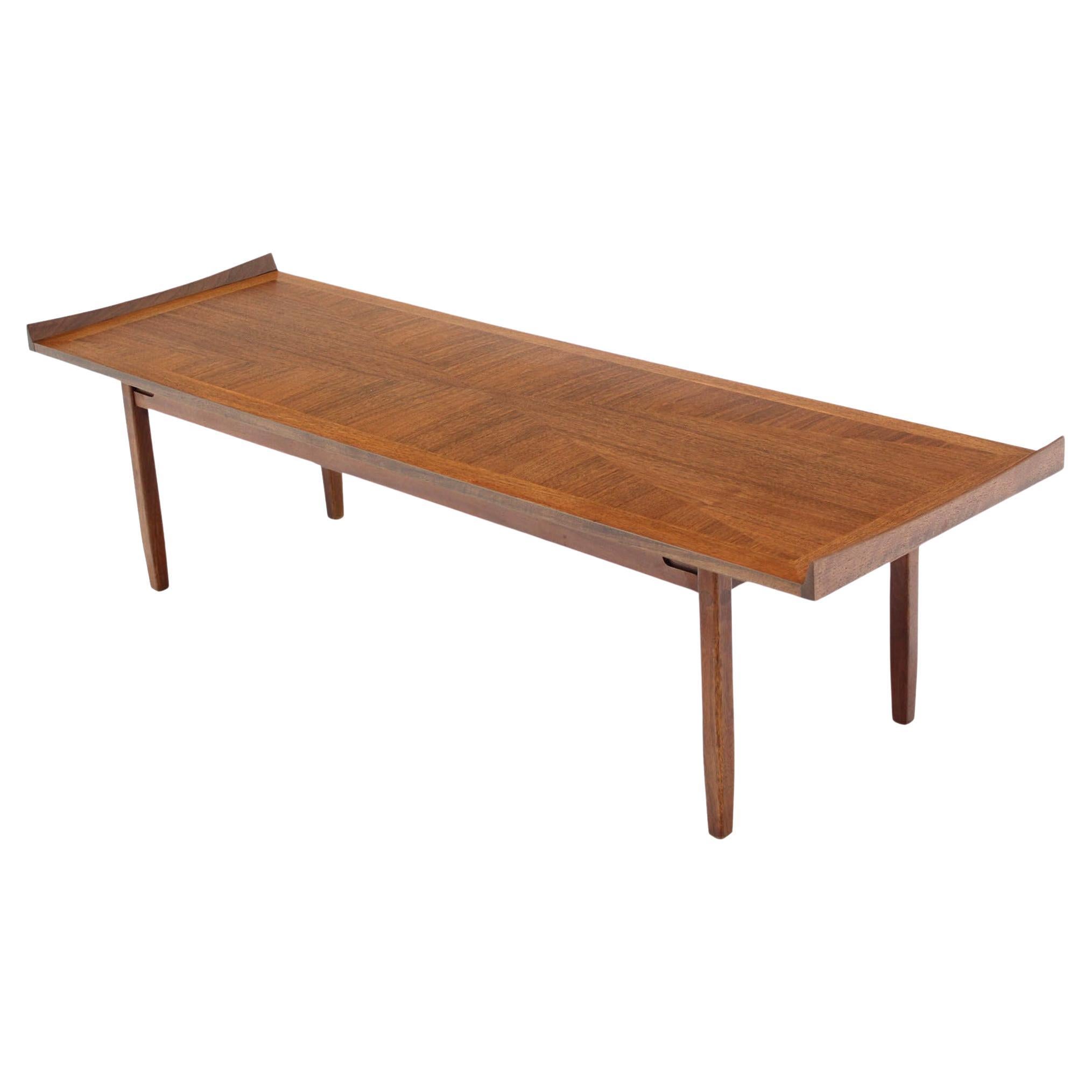 Danish Modern Long Rectangle Walnut Coffee Table Rolled Ends MINT!
