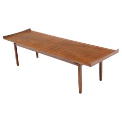 Danish Modern Long Rectangle Walnut Coffee Table Rolled Ends MINT!