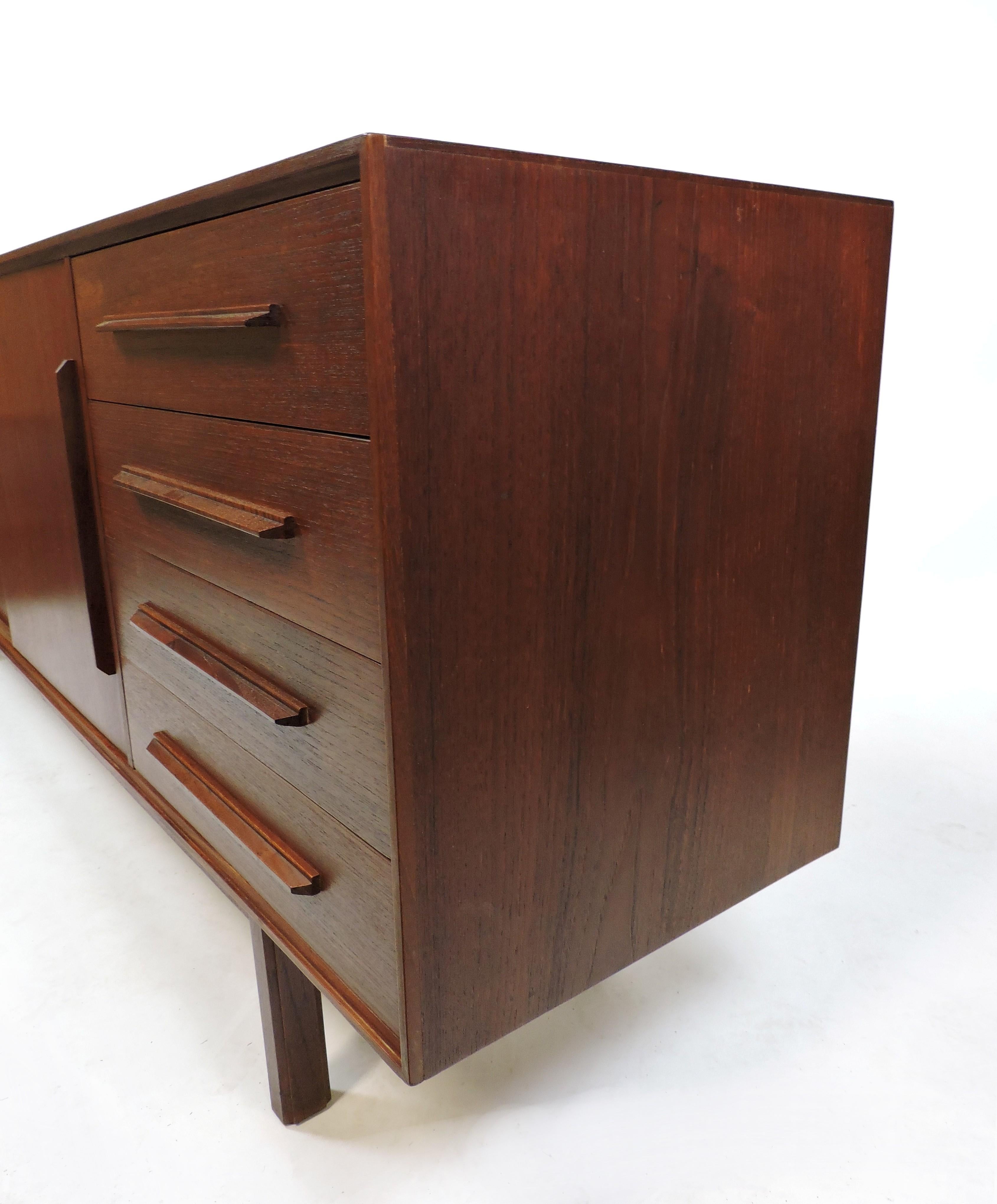 Danish Modern Long Teak Credenza with Sliding Doors 9