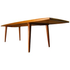 Danish Modern Long Teak Surfboard Coffee Table stamped KT 20, Denmark