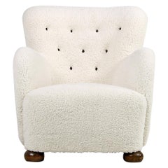 Danish Modern Lounge Chair 1950 Teddy Fur & Leather, Sheepskin, Made in Denmark
