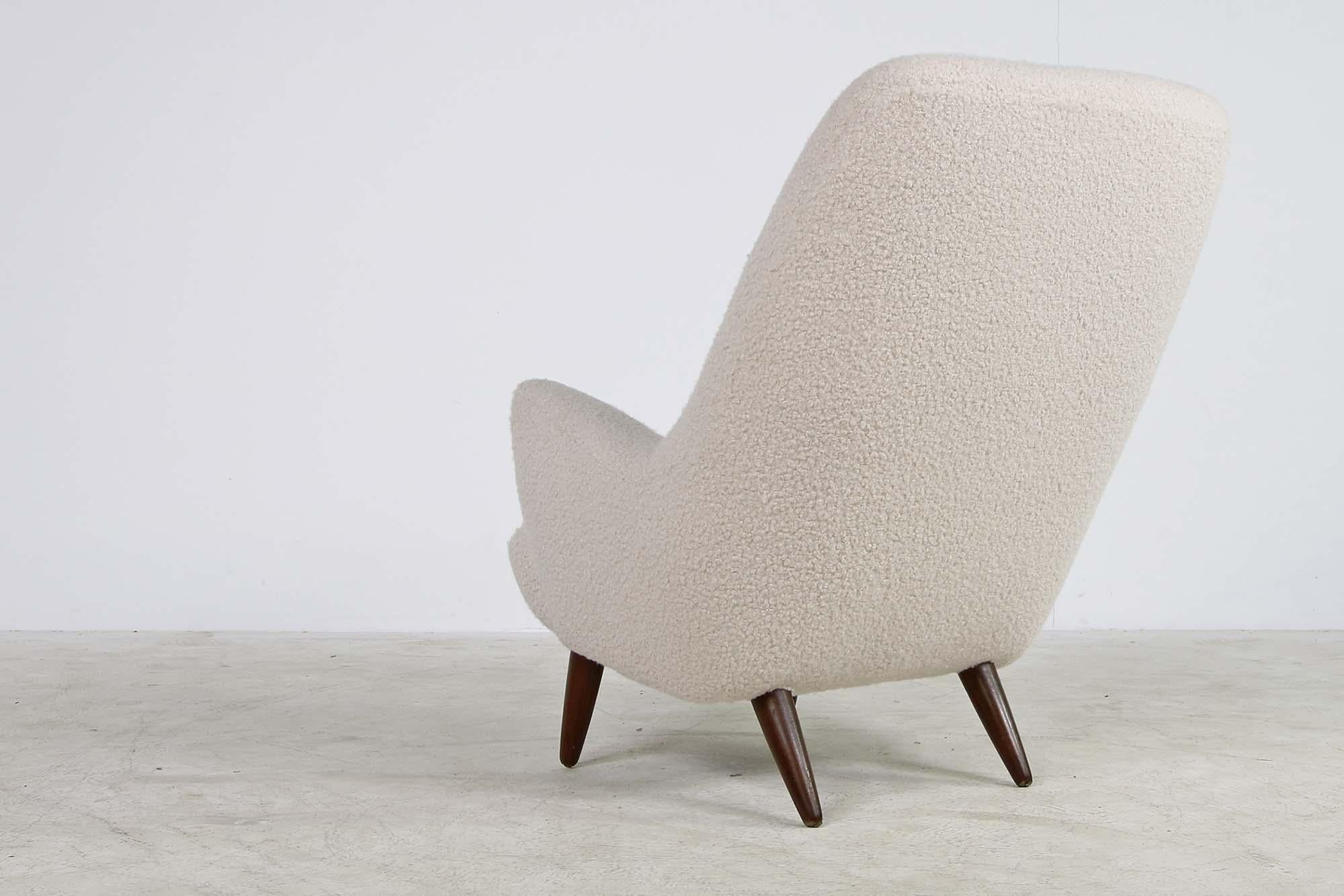 Danish Modern Highback Chair 1960 Teddy Fur Boucle & Leather, Sheepskin, Denmark For Sale 1