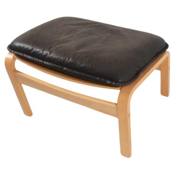 Woodwork Danish Modern lounge chair and ottoman in bent beech wood and brown leather
