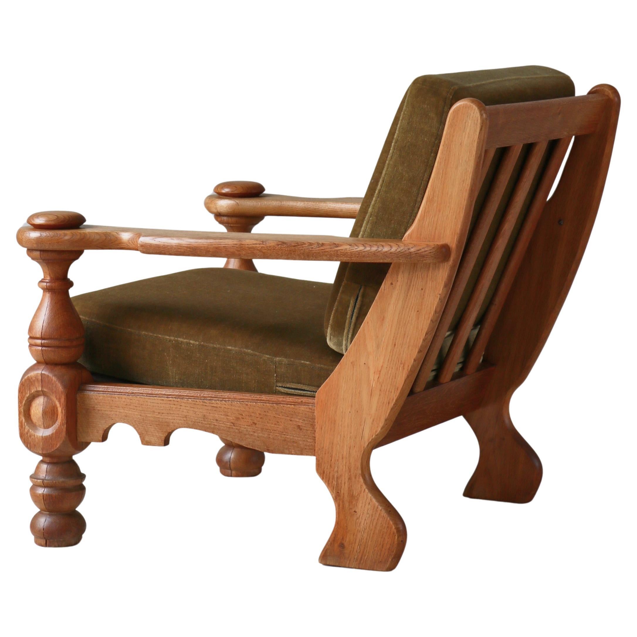 Dänischer Moderner Loungesessel von Henry Kjærnulff Oak & Green Mohair, Dänemark, 1950er Jahre