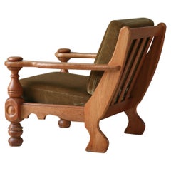 Danish Modern Lounge Chair by Henry Kjærnulff Oak & Green Mohair, Denmark, 1950s