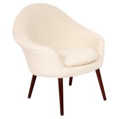 Danish Modern Lounge Chair by Hans Olsen n Faux Sheepskin