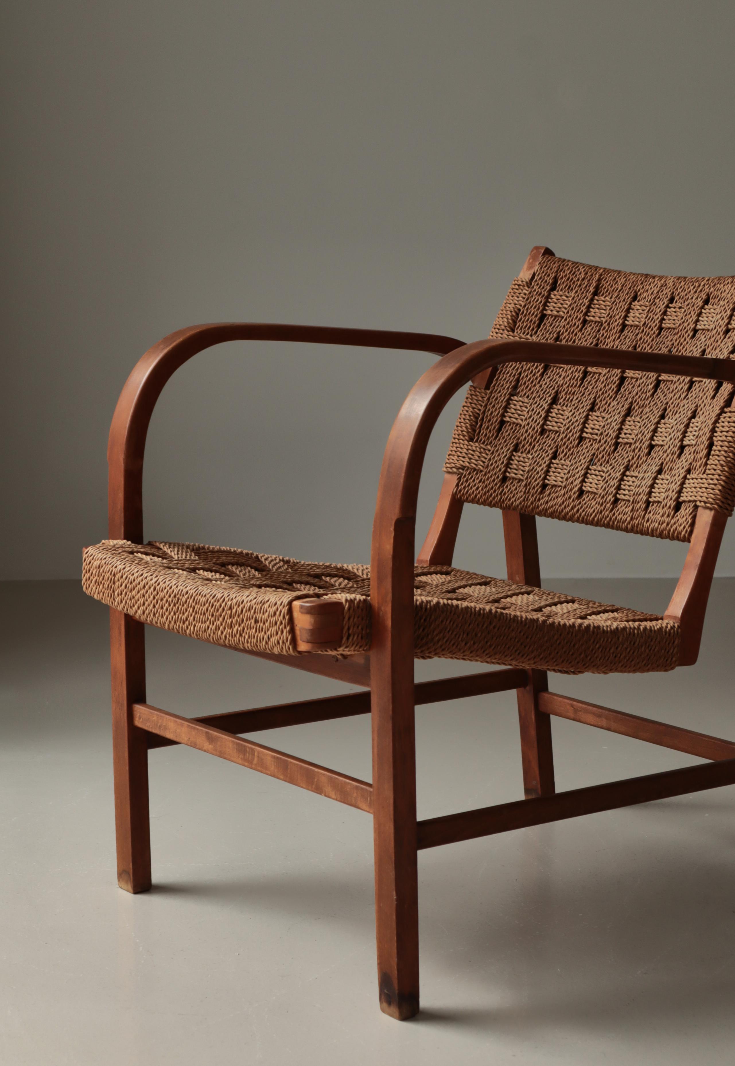 Jonc de mer Danish Modern Lounge Chair by Magnus Stephensen, Fritz Hansen, 1930s en vente