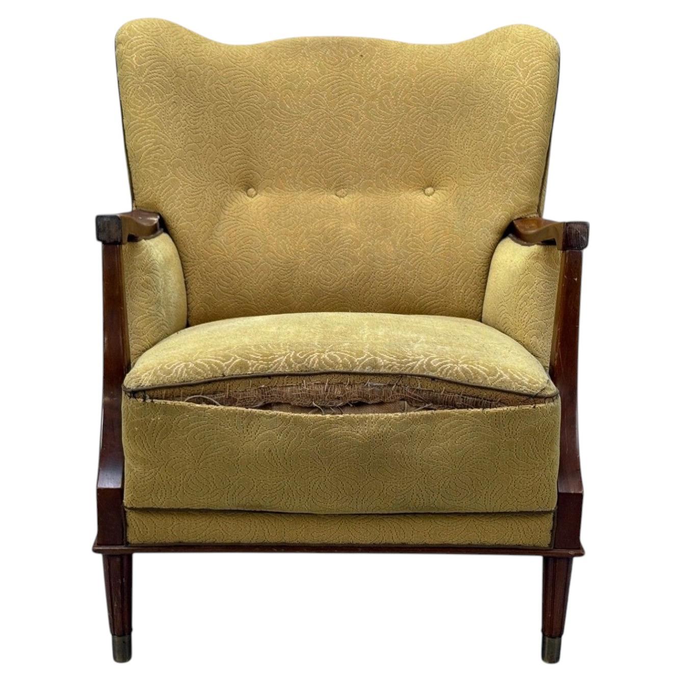 Danish Modern, Lounge Chair, Fabric, Stained Wood, Denmark, 1940s For Sale