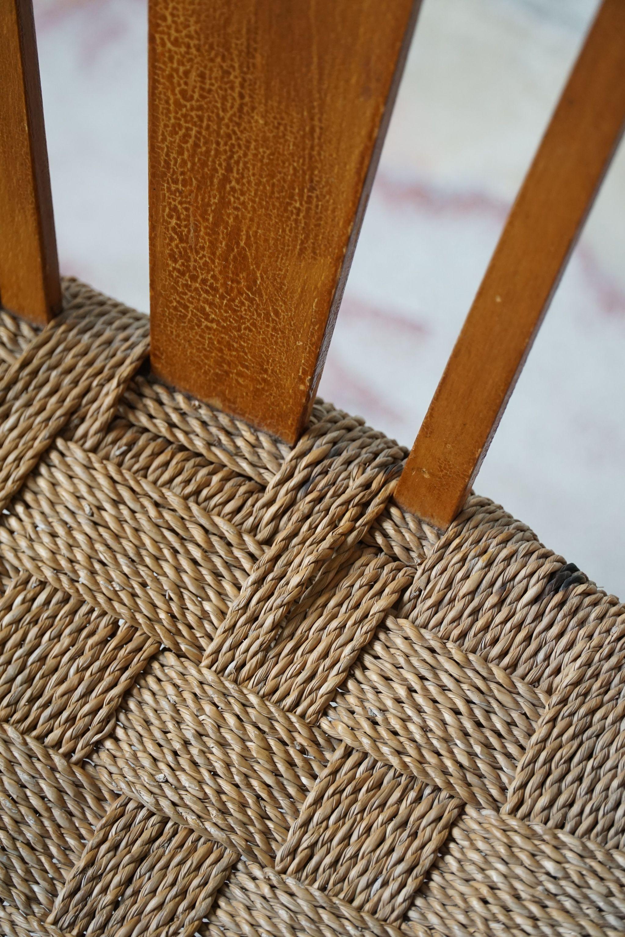 Sedia da salotto moderna danese in faggio e corda di carta, nello stile di Frits Schlegel In condizioni discrete in vendita a Odense, DK