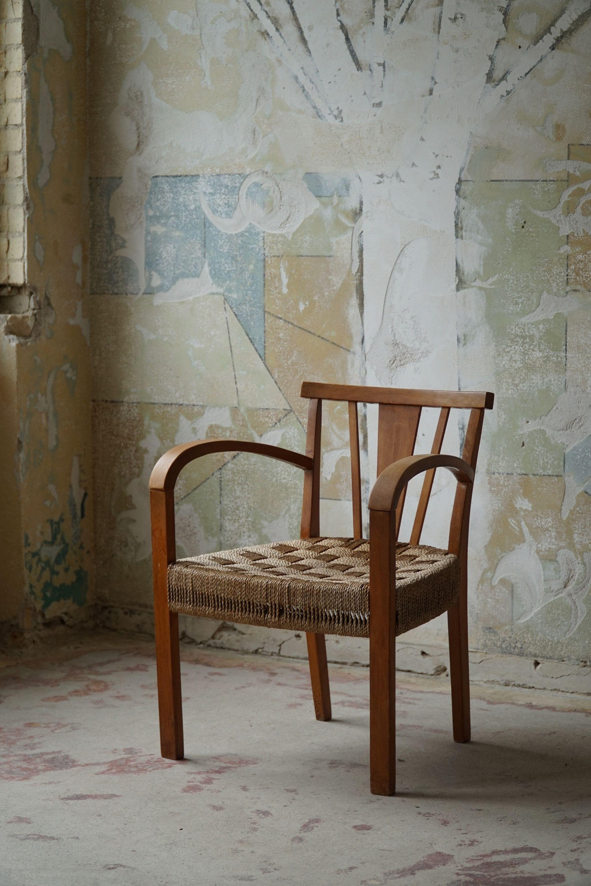 Sedia da salotto moderna danese in faggio e corda di carta, nello stile di Frits Schlegel in vendita 1