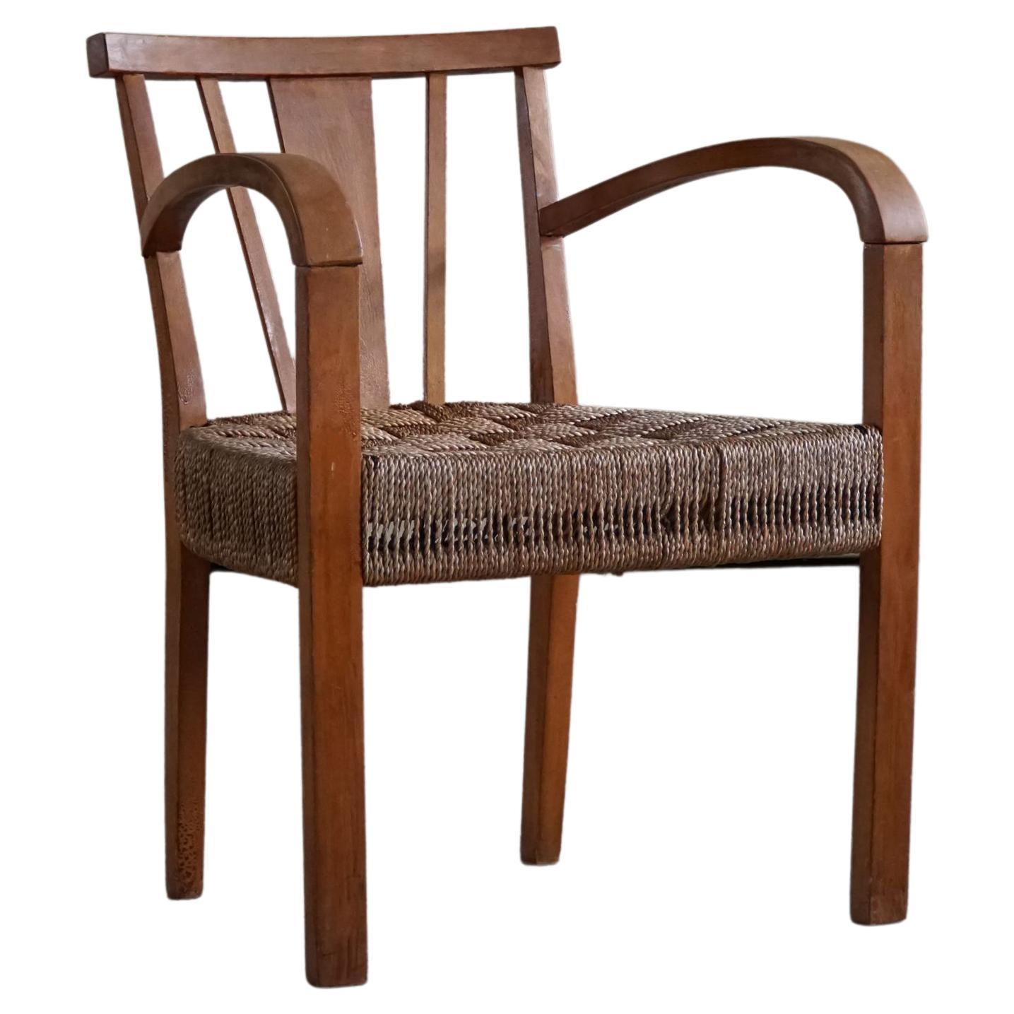 Danish Modern Lounge Chair in Beech and Papercord, in Style of Frits Schlegel For Sale