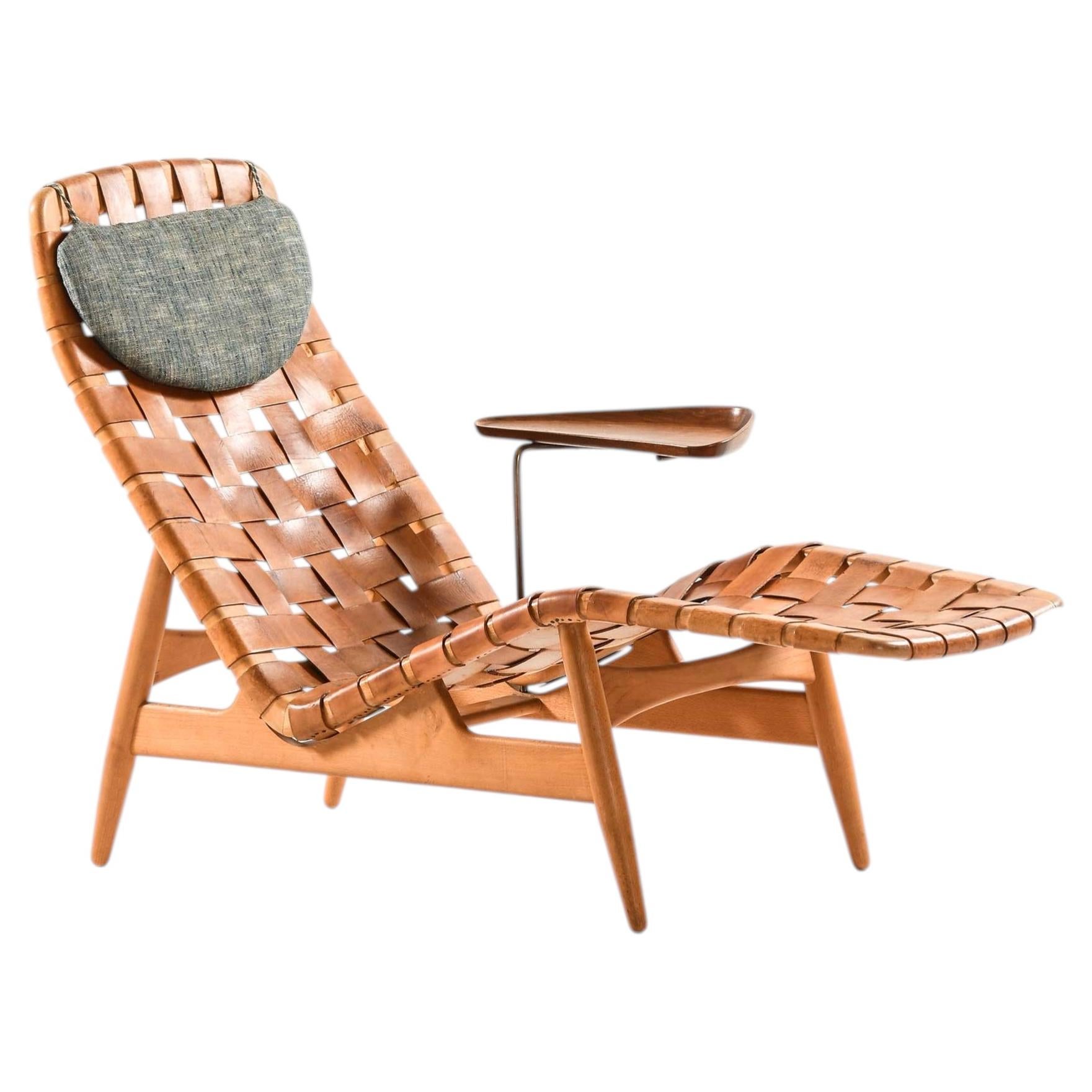 Danish Modern Lounge Chair in Beech, Leather & Teak by Arne Vodder, 1950s For Sale