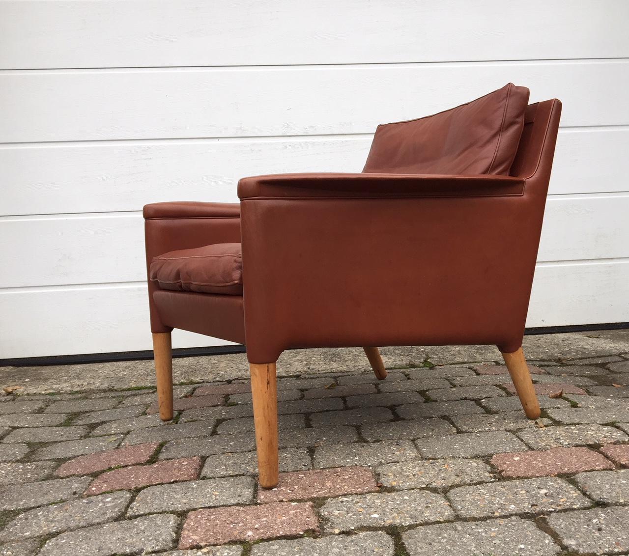 Danish Modern Lounge Chair in Cognac Tanned Leather, Model 55 by Kurt Østervig 1
