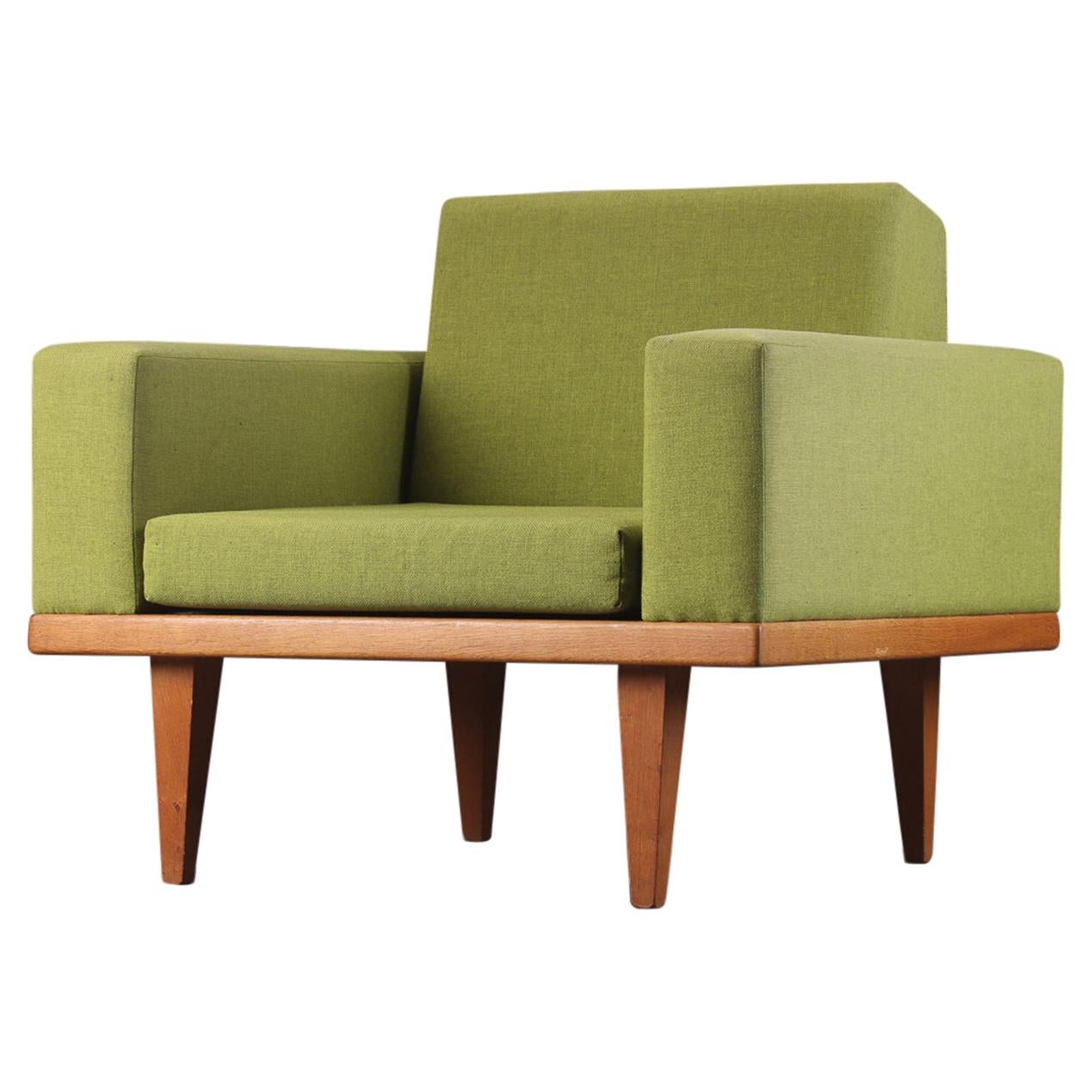 Danish Modern Lounge Chair in Oak and Green Wool