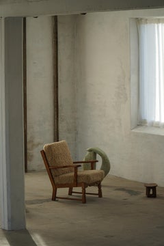 Danish Modern Lounge Chair in Oak & Lambswool, Henning Kjærnulf, 1960s