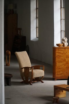 Danish Modern Lounge Chair in Oak & Shearling Lambswool, Art Deco, 1940s