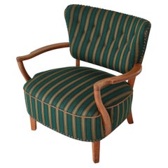 Vintage Danish Modern Lounge Chair in Oak & Traditional Danish Olmerdug Wool, 1950s