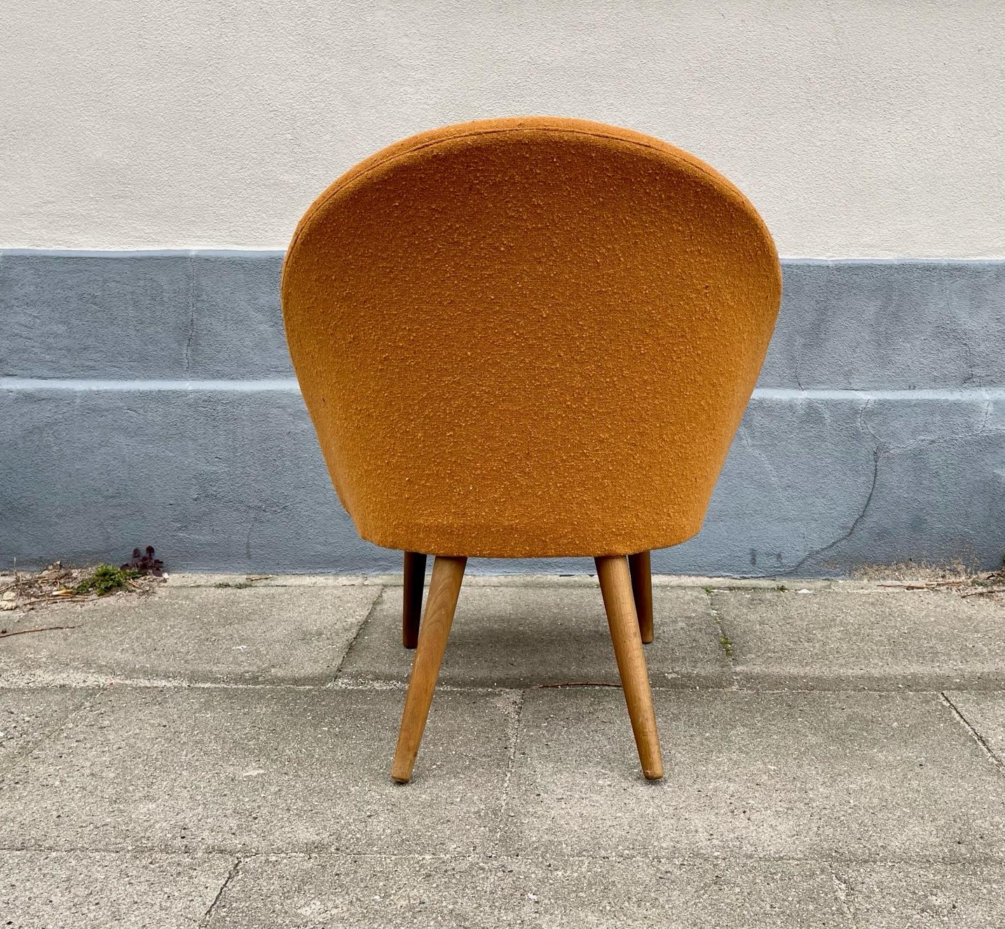 Mid-20th Century Danish Modern Lounge Chair in Orange Wool & Teak, 1960s For Sale