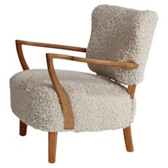 Danish Modern Lounge Chair Oak & Sheepskin, Denmark, 1940s