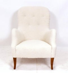 Danish Modern Lounge Chair Upholstered in Faux Sheepskin