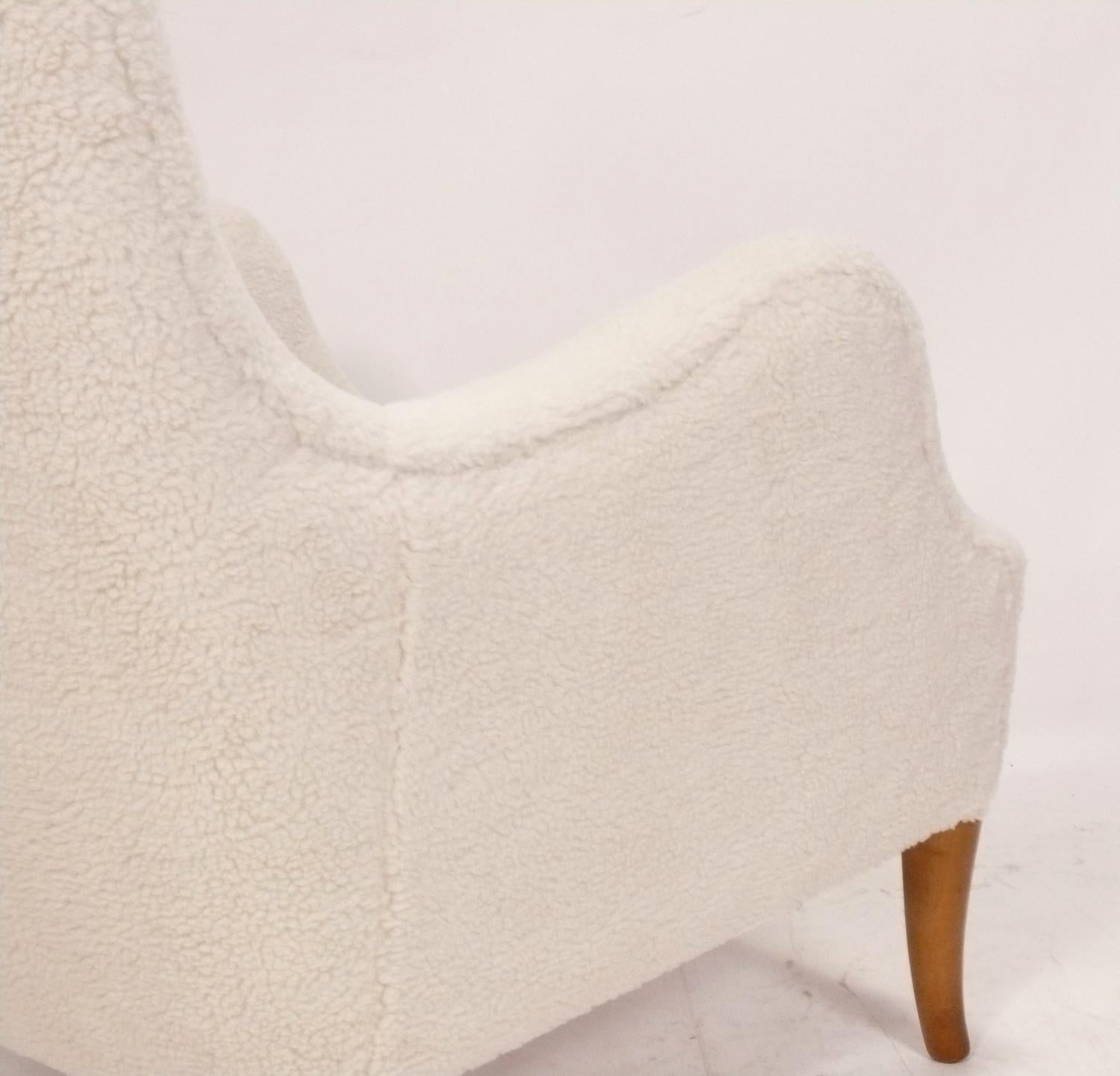 Mid-20th Century Danish Modern Lounge Chair Upholstered in Faux Sheepskin For Sale